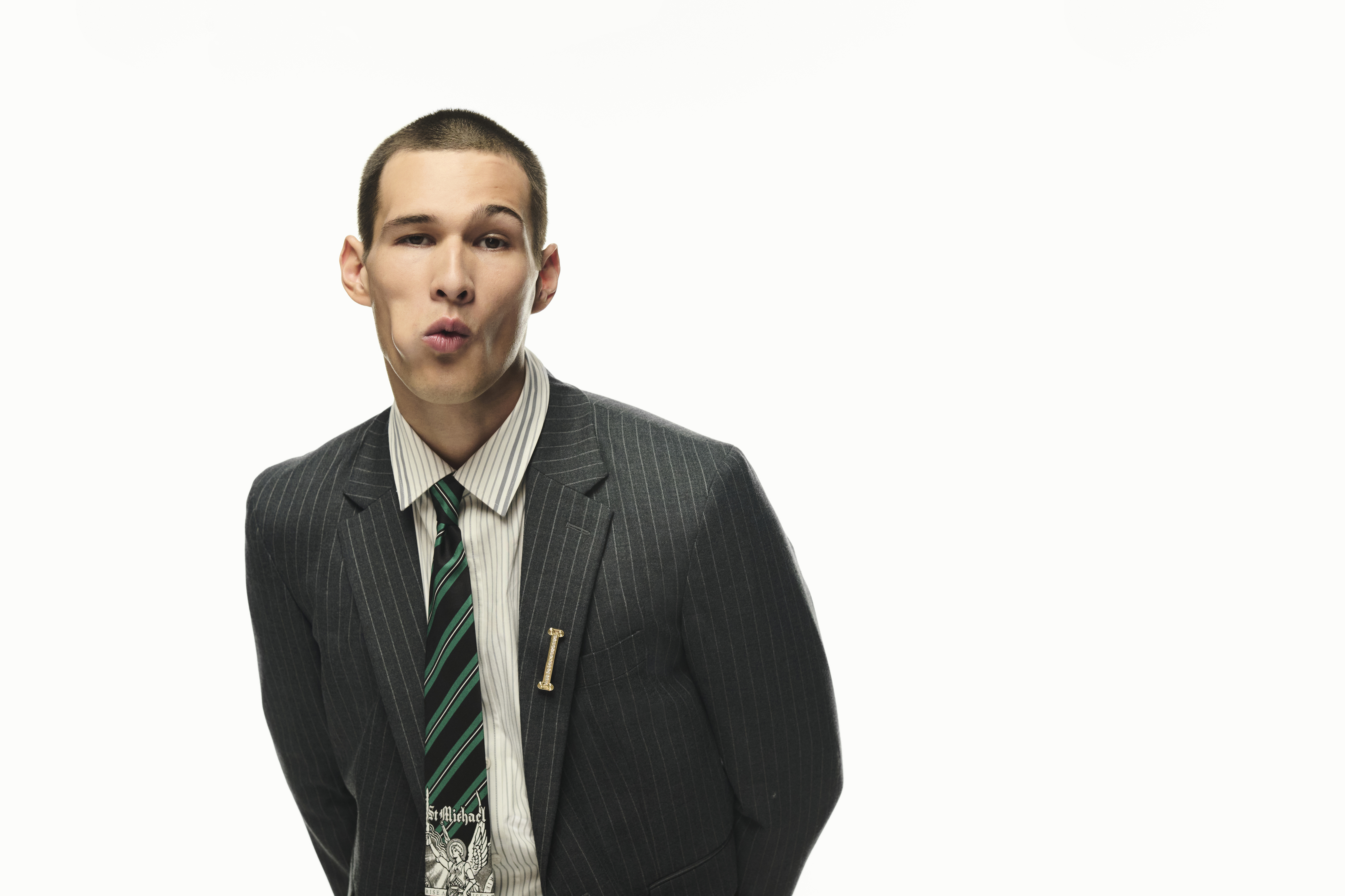 M&S X Aries Pinstripe Blazer, Shirt, Silk Tie