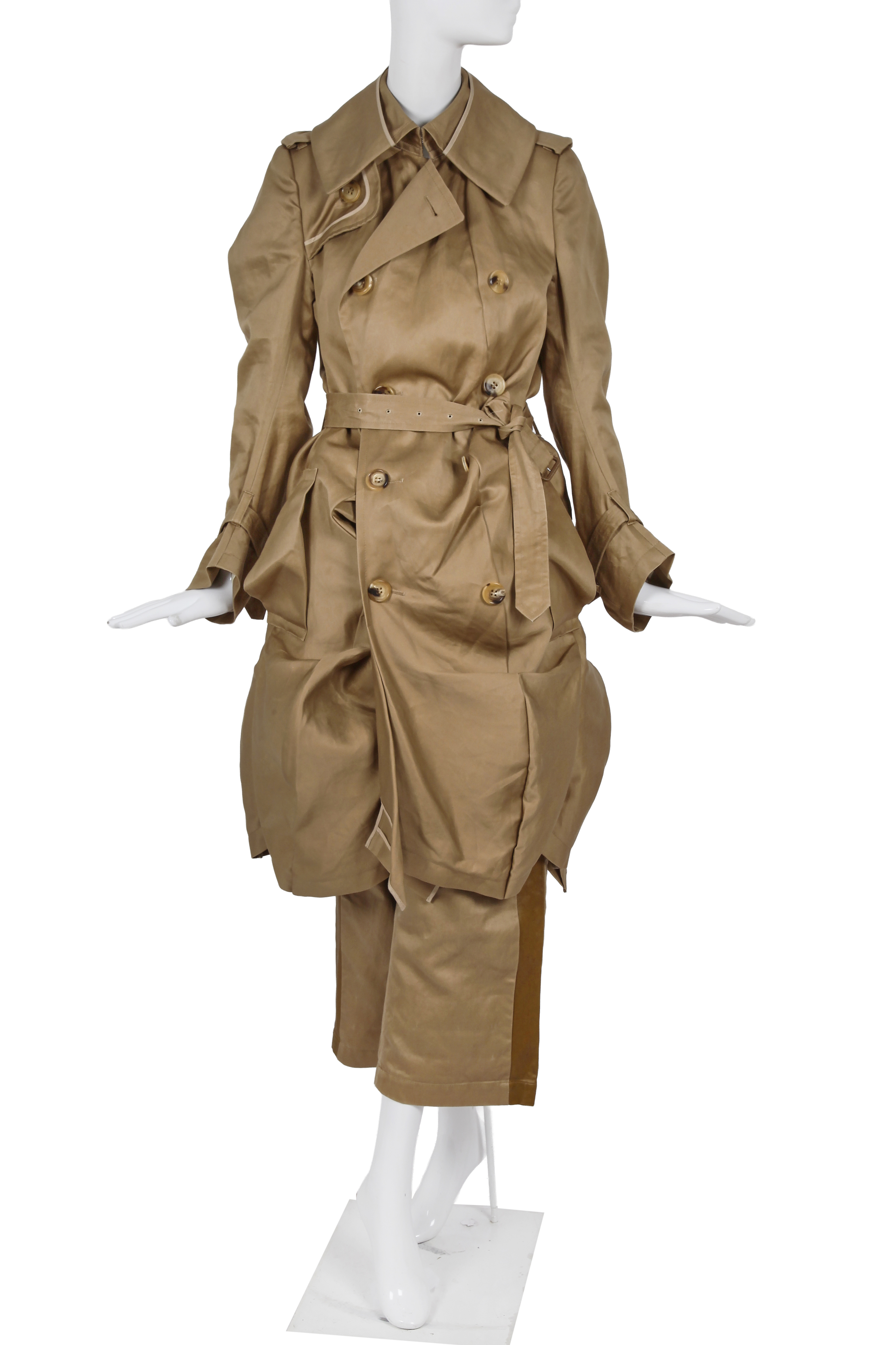 A Junya Watanabe Comme Des Garçons Beige Cotton Gabardine Trench Coat Ensemble, Spring Summer 2007